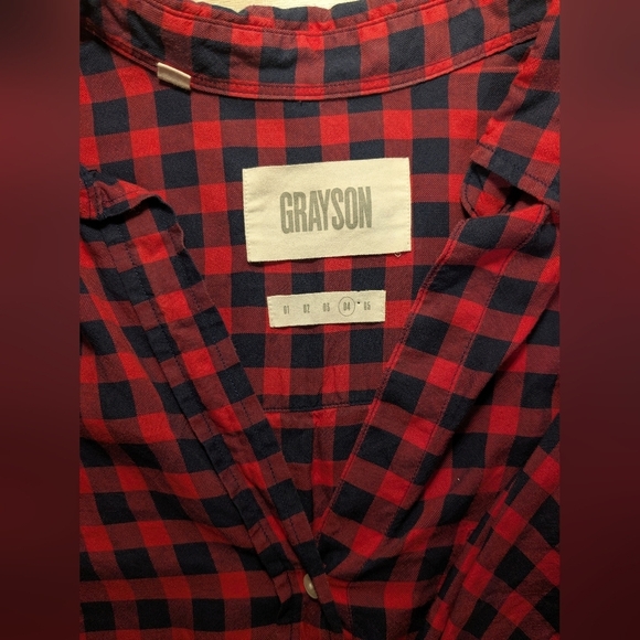 Grayson Red Checked Plaid Lyocell Lightweight V-Neck The Hero Button-Up Shirt LG - Picture 7 of 10